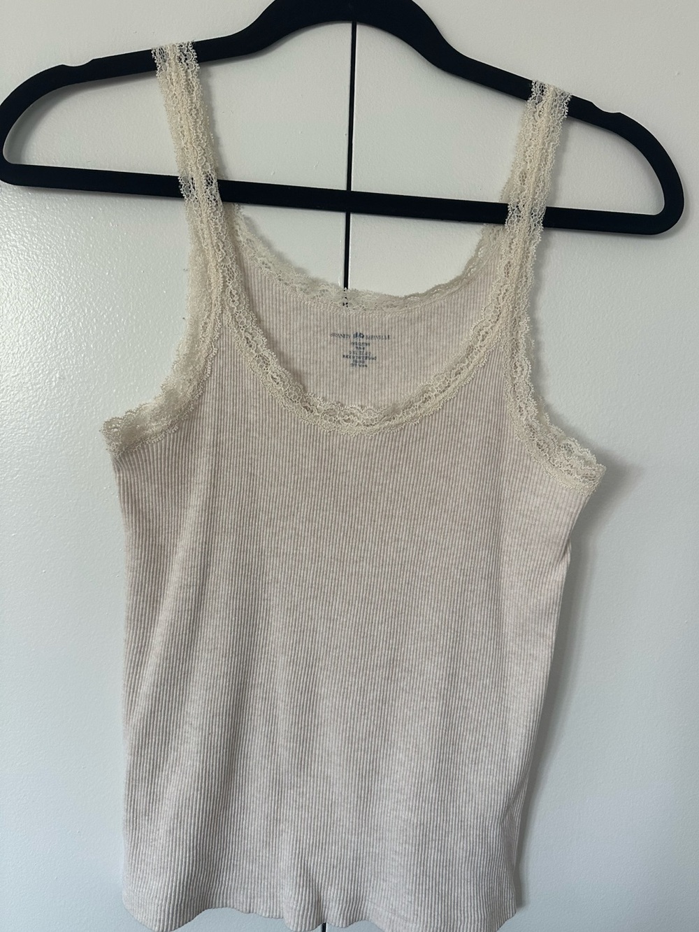 Brandy Melville Cream Ribbed Lace-Trim Tank